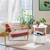 End Tables with Storage Basket, Metal Side Table Nightstand Small Bedside Table, Pink