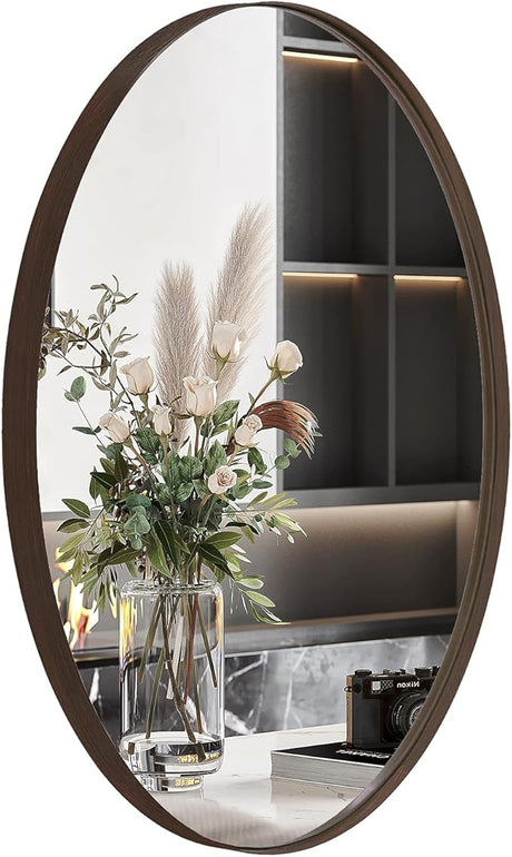 Brushed Nickel Mirror, Oval Bathroom Mirror 22x30'', Brushed Nickel Oval Wall Mirror