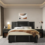 Queen Bed Frame with Wood Headboard and Footboard - Black