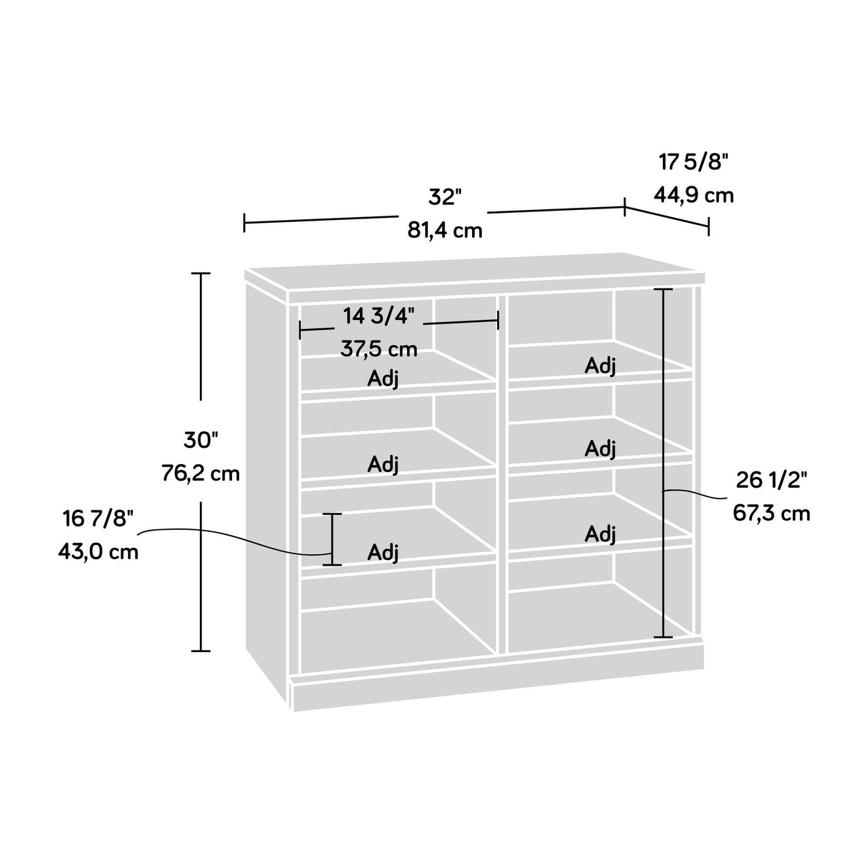 Craft Pro Series Open Storage Cabinet, L: 32.05" x W: 17.69" x H: 30.00", White finish