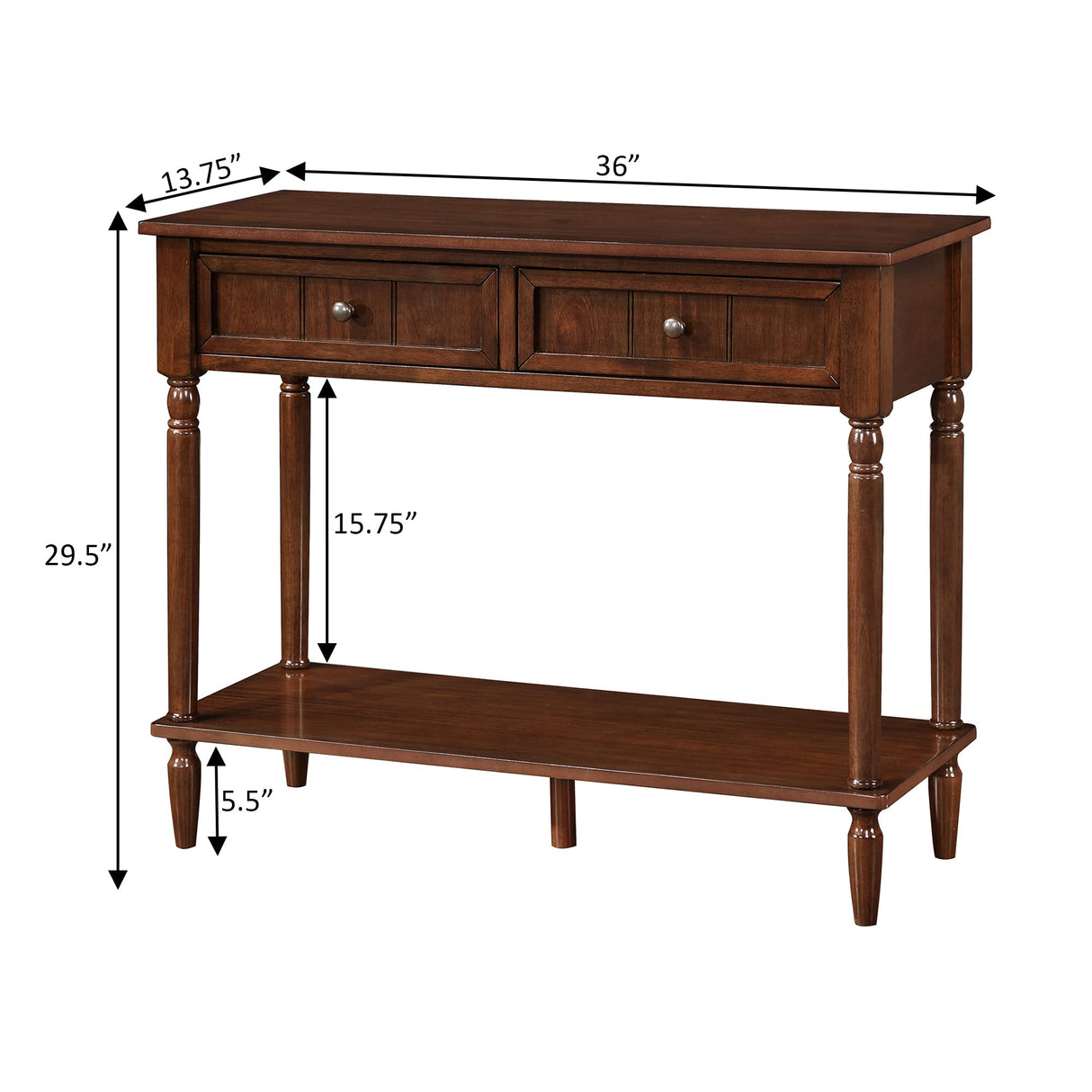 French Country 2-Drawer Hall Table with Shelf, Espresso