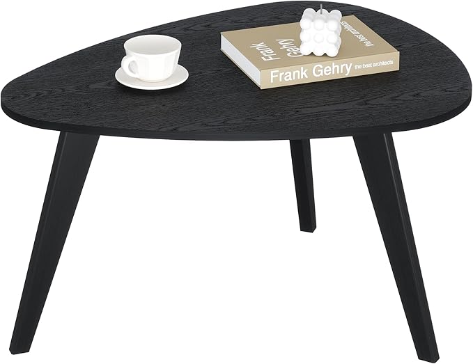 Small Oval Coffee Table,31.5" Black Leaf-Shaped Center Table