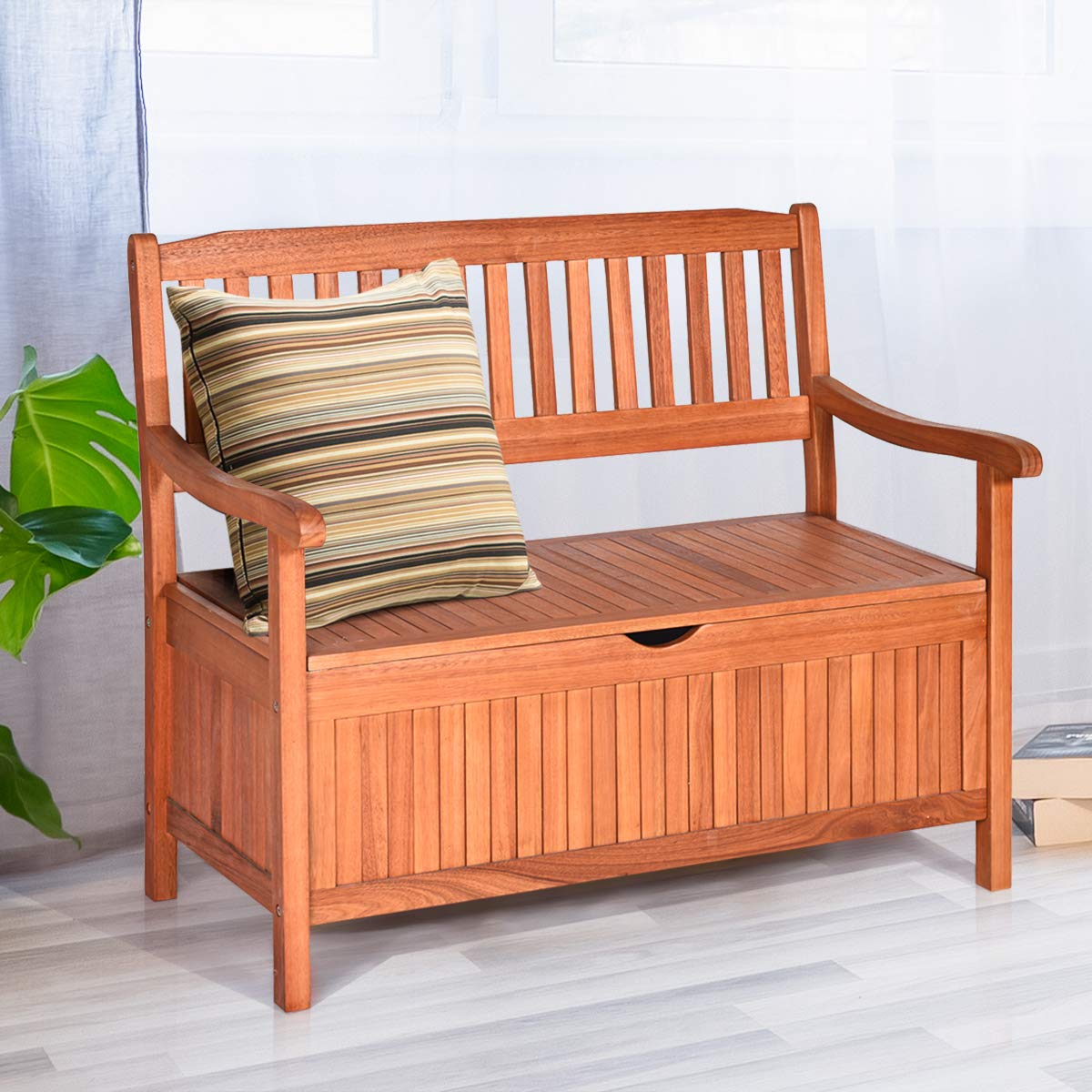 Wooden Outdoor Storage Bench Large Deck Box, Entryway Storage Bench w/Inner