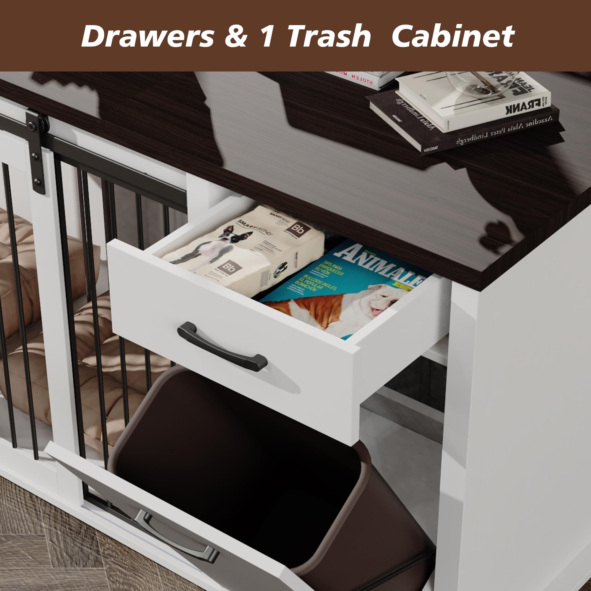 71" Double Dog Crate with Storage - Furniture Style Wooden Kennel