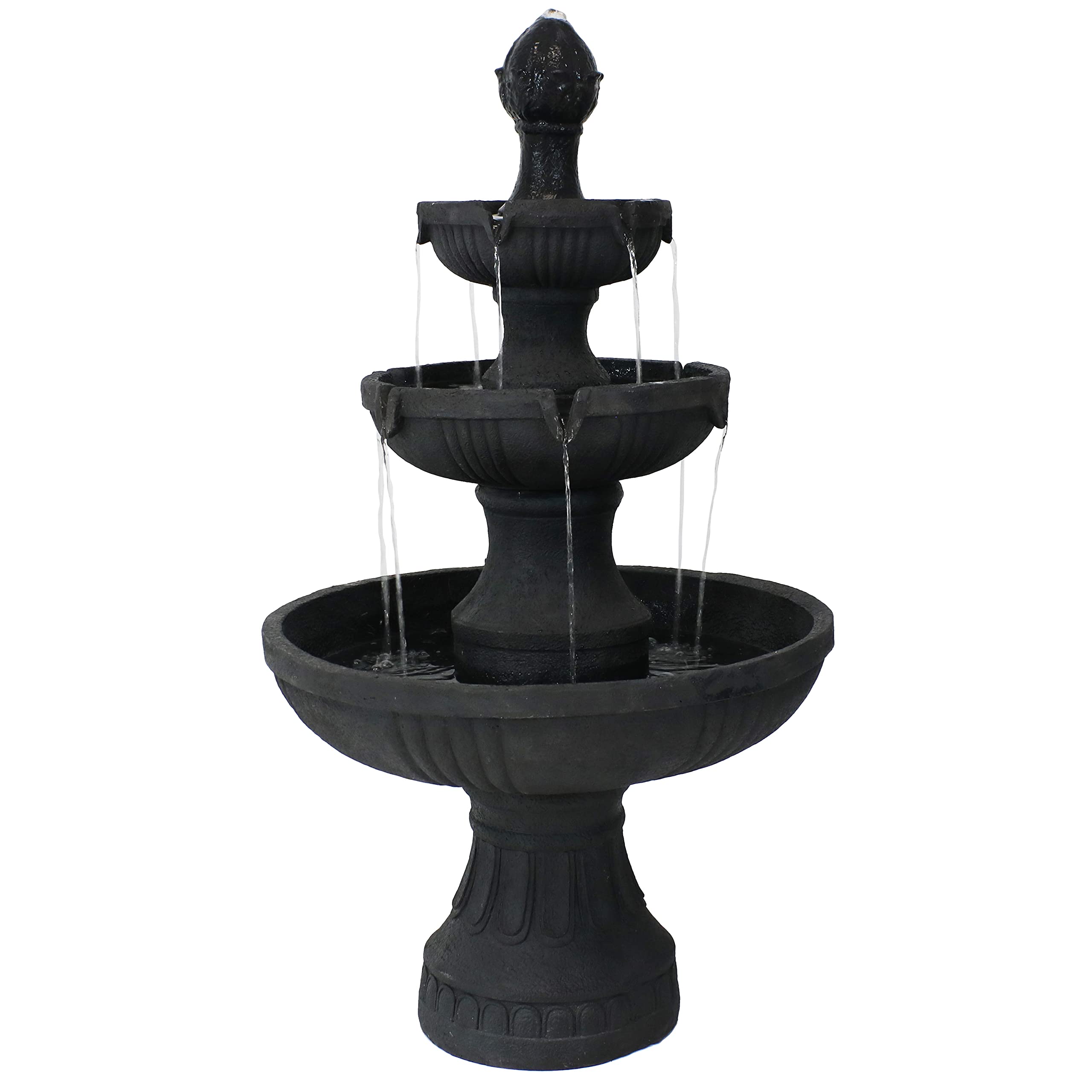 Flower Blossom 43-Inch Electric Water Fountain - Outdoor Water Feature - 3-Tier Fountain - Black Finish