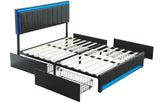 Full Size Bed Frame with Headboard, Platform Bed Frame with LED Lights&4 Storage