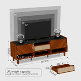 TV Stand for 75+ Inch TV, Mid Century Modern Entertainment Center with Rattan Drawer