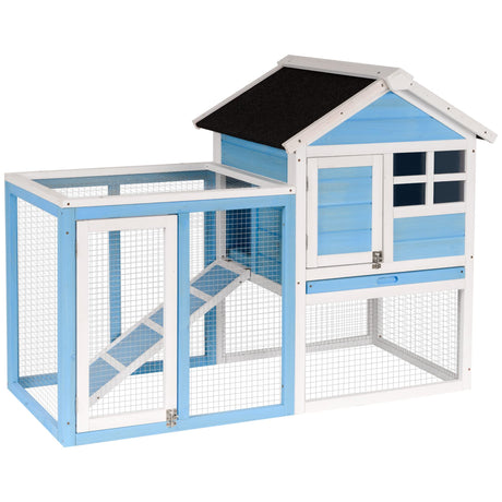 48" Wooden Rabbit Hutch Bunny Cage with Waterproof Asphalt Roof, Fun Outdoor Run