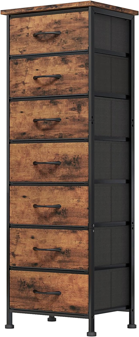 Black Tall Dresser for Bedroom, Storage Dresser Organizer with 7 Fabric Drawers,