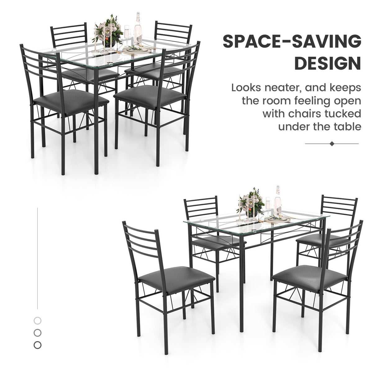 5-Piece Dining Table Set for 4, Modern 3/8'' Tempered Glass Kitchen Room Table