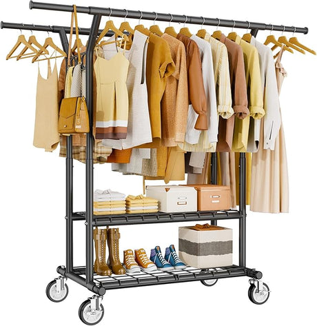 Heavy Duty Clothes Rack, Rolling Clothing Rack With Shelves Load 620 LBS