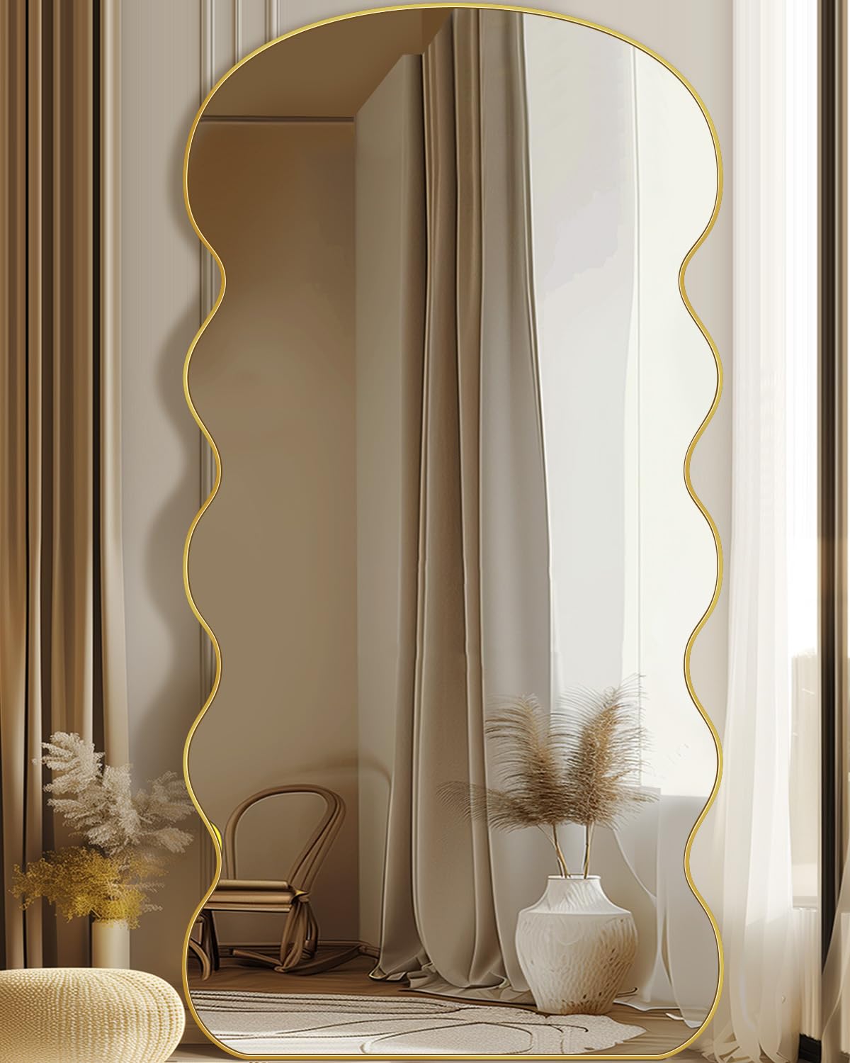 Full Length Mirror, 76"x34" Wavy Mirror Full Length with Stand for Bedroom
