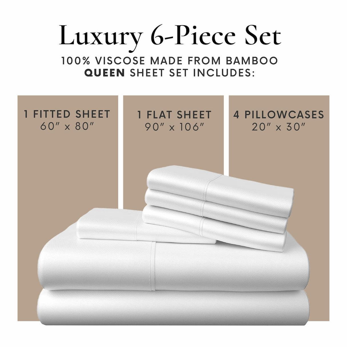 6 Piece Queen Sheet Set - 100% Viscose Made from Bamboo Sheets Queen Size Bed Set