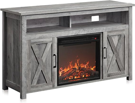 Modern 48 Inch Barn Door Wood Electric Fireplace TV Stand