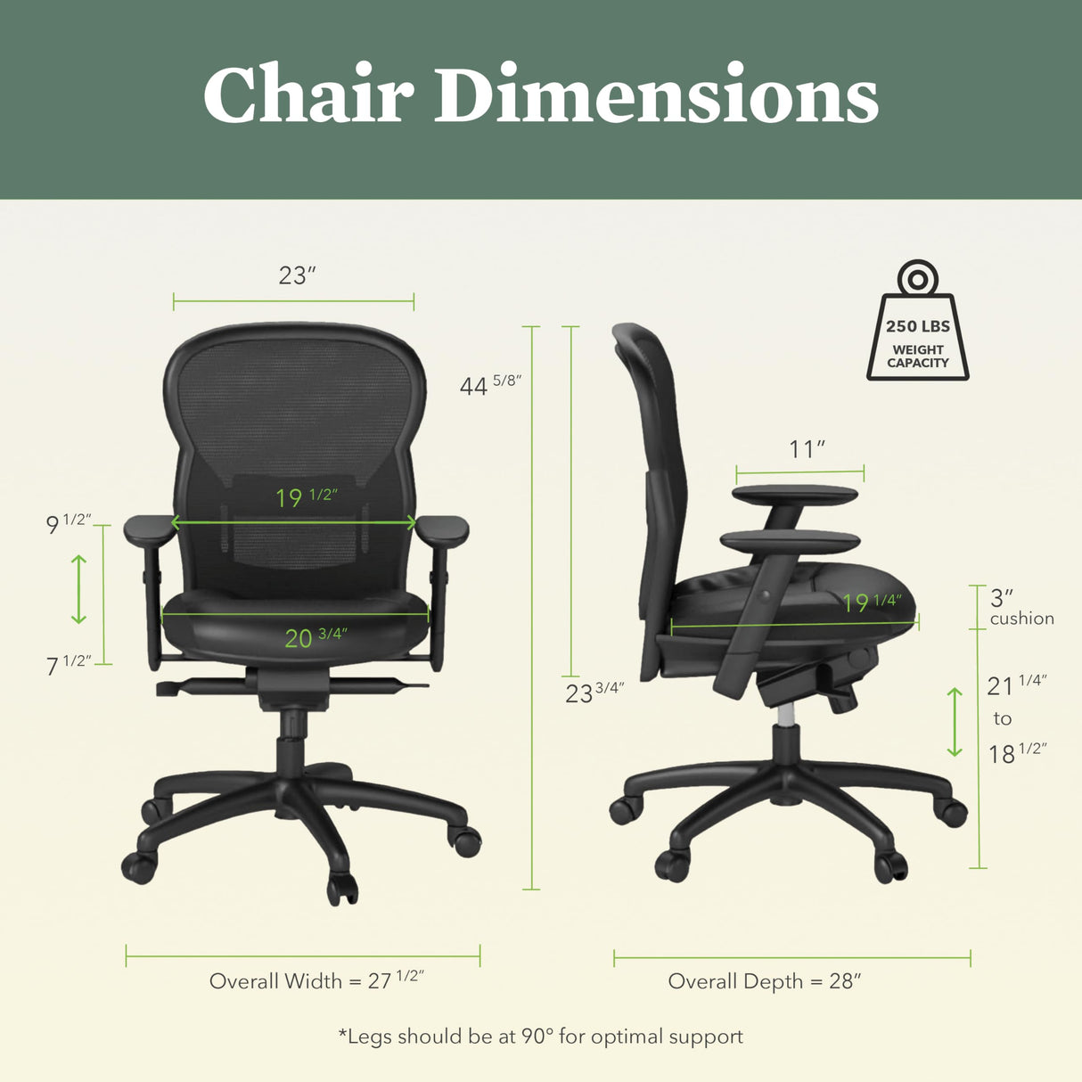 Wave Executive Leather Chair - Mesh High-Back Task Chair with Arms, Black (HVL701)