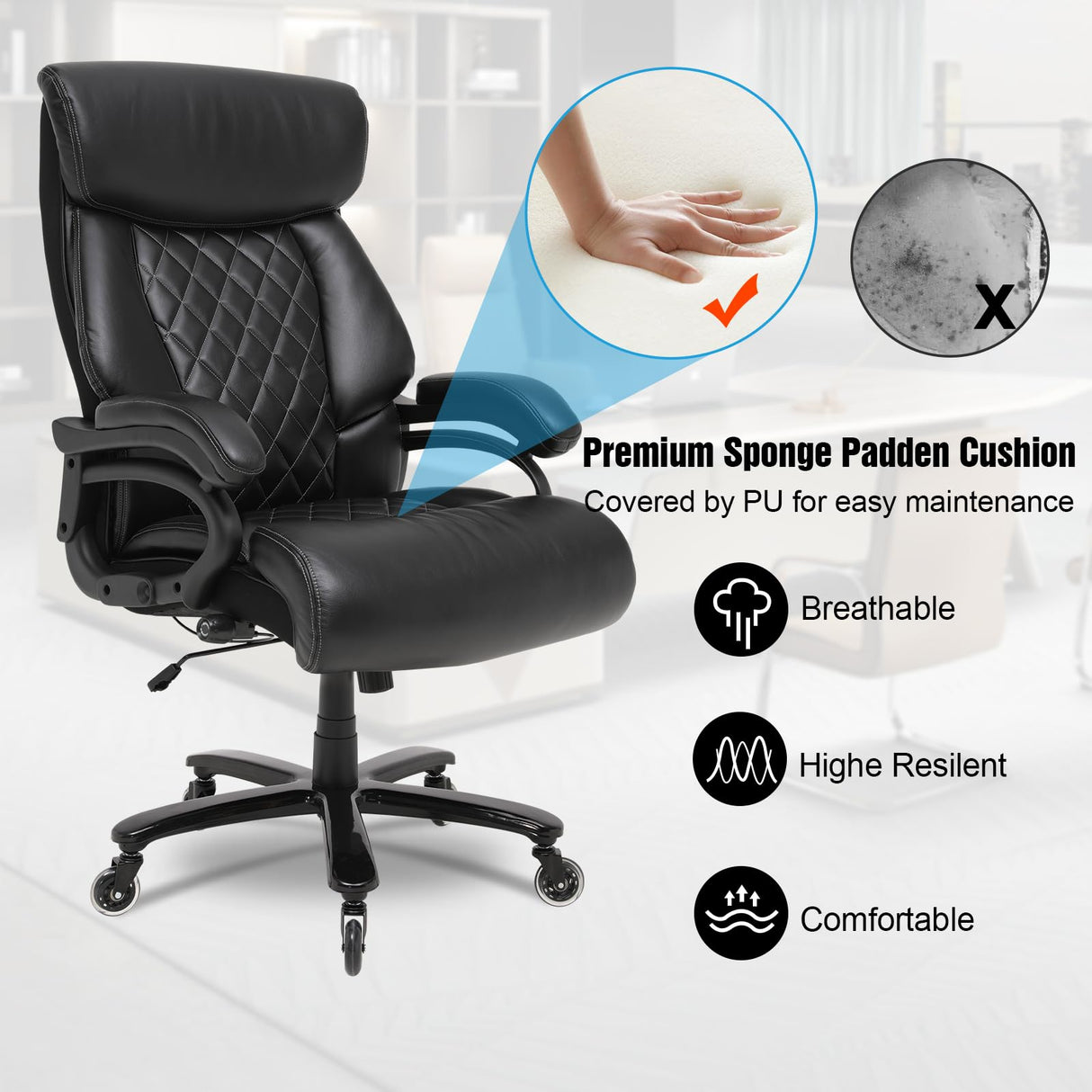 Big and Tall Office Chair 500lbs Heavy Duty Ergonomic Computer Desk Chair with Arms