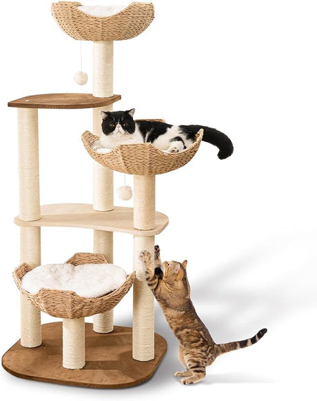 59" Big Modern Cat Tree Tower, Cat Tower Sisal-Covered Scratching Posts