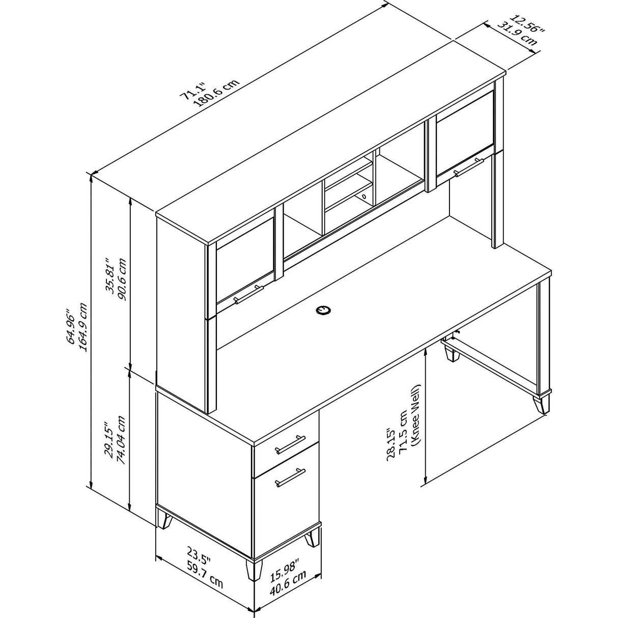 SET018SG Somerset 72-Inch Computer Desk with Drawers and Hutch, Storm Gray