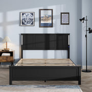 Wooden Bed Frame Queen Size with Headboard, Farmhouse Platform Bedframe