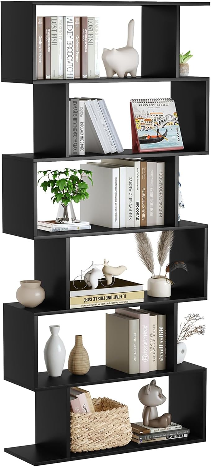 Bookshelf 5-Tier, Geometric Bookcase S Shaped Book Shelves for Bedroom