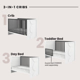 3 in 1 Convertible Crib, Baby Crib Converts to Day Bed, Toddler Bed