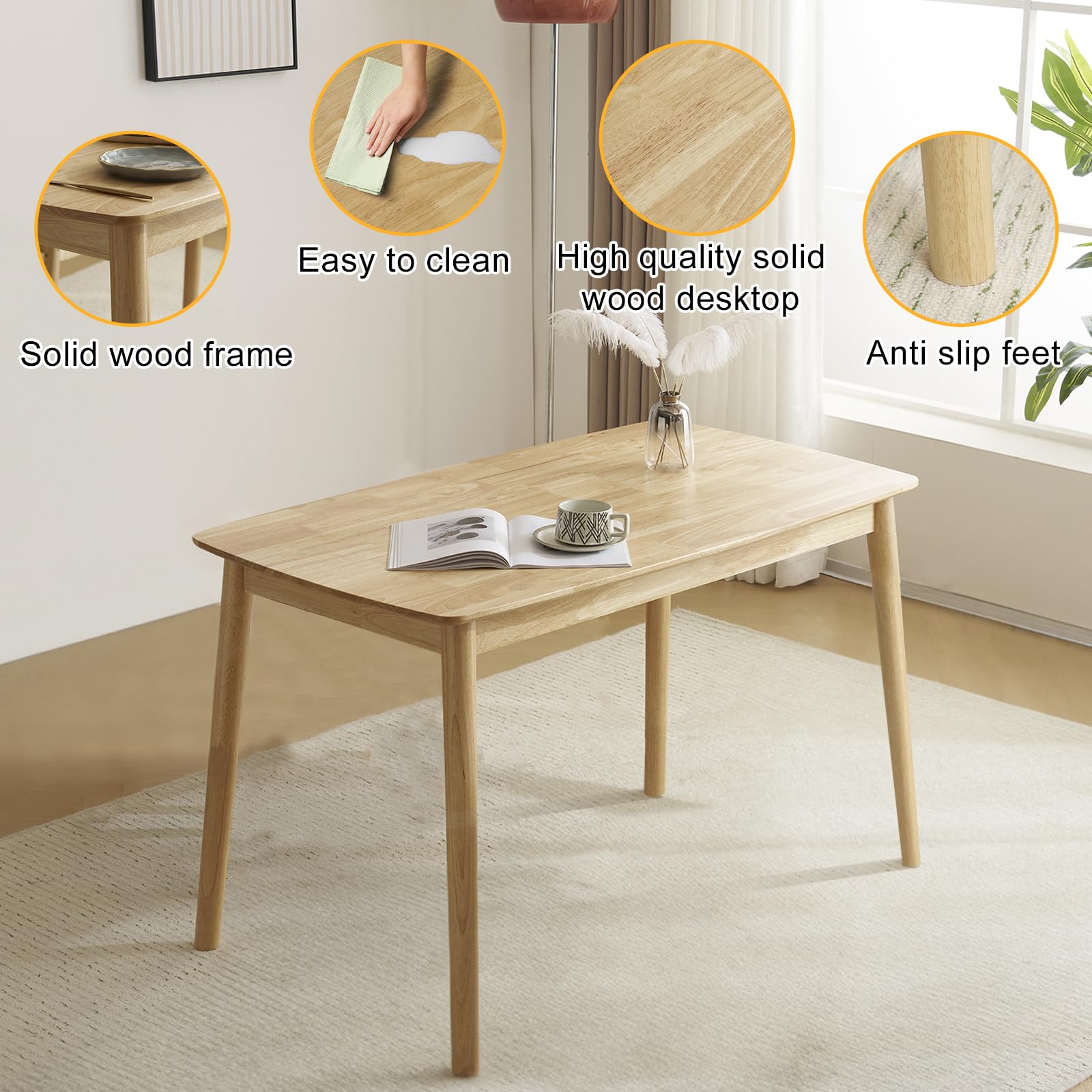 5-Piece Wood Dining Table Set for 4