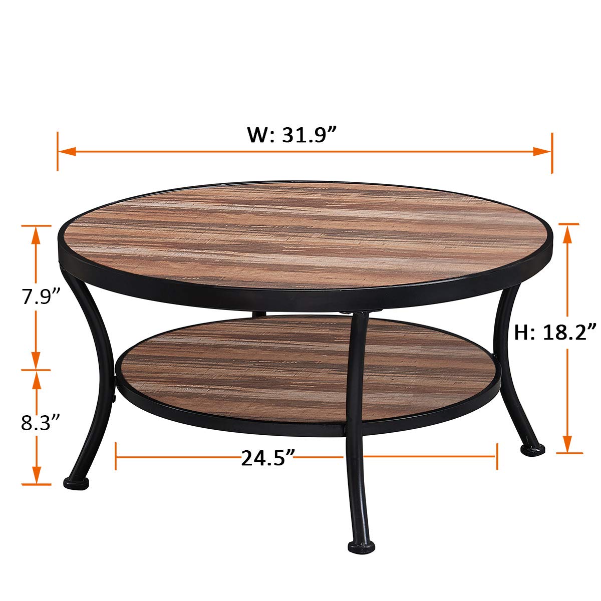 Farmhouse Coffee Table, 2 Tier Round Coffee Table with Storage, Living Room Coffee Table