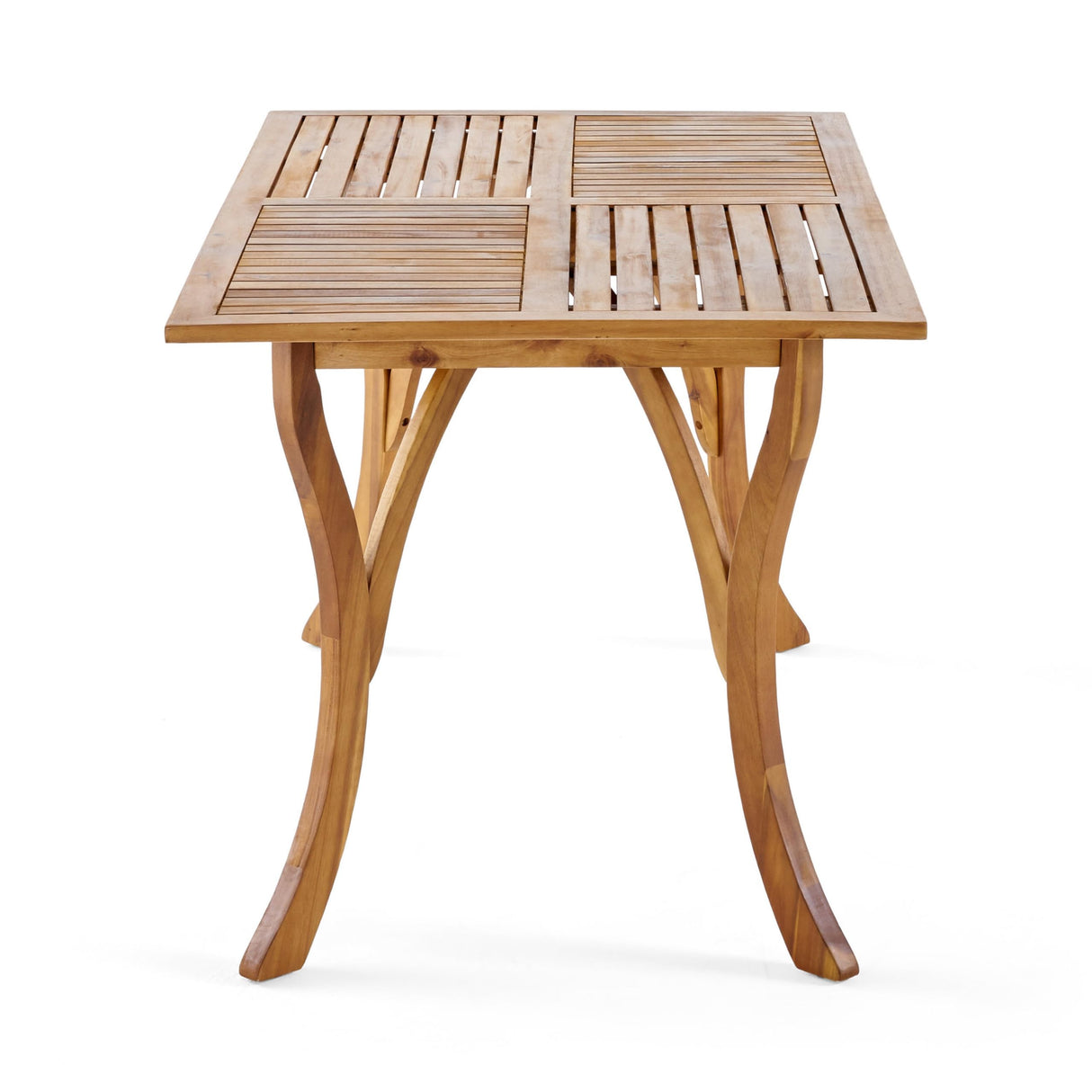 Olen Outdoor Dining Table, Slatted Rectangular 59 Inch, Brown Wood