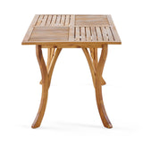Olen Outdoor Dining Table, Slatted Rectangular 59 Inch, Brown Wood