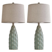 23.75" Modern Green Ceramic Lamps Set of 2 for Living Room Study Room Office Dorm