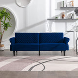 CECER 78''Futon Sofa with Ajustable Armrest, 3 Seat Convertible Sofa Bed Couch with Modern Design for Living Room,Apartment(Dark Blue)