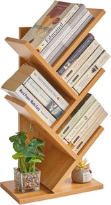 4 Tier Tree Bookshelf, Small Bookcase, Modern Wood Book Storage Rack