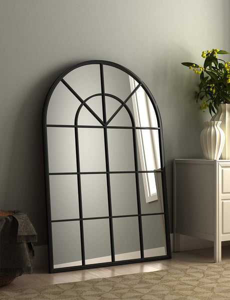 Black Arched Window Wall Mirror - Large Metal Frame 32X46 in Farmhouse Rustic Vintage Entryway Mirror