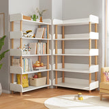 OSCHF 5-Tier Wooden Open Bookcase - Modern Display Bookshelf with Side Panels and Solid Wood Frame for Home and Office, Shelf Unit in Warm White