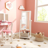 Kids Full Length Mirror, Princess Floor Free Standing Mirror w/Storage Shelf & Basket