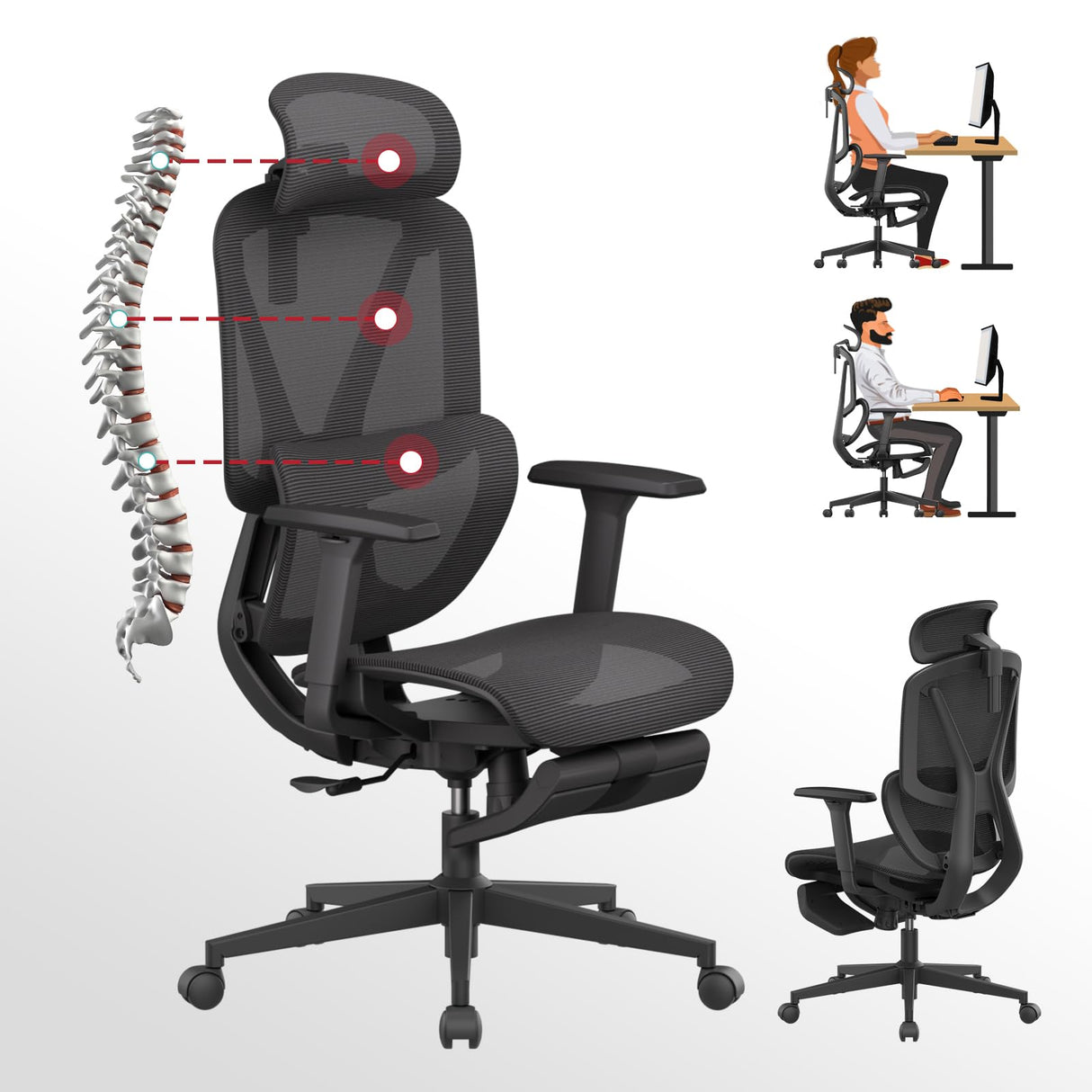 M2-MT Ergonomic Office Chair High Back Desk Chair with Large Elastic Adaptive Lumbar