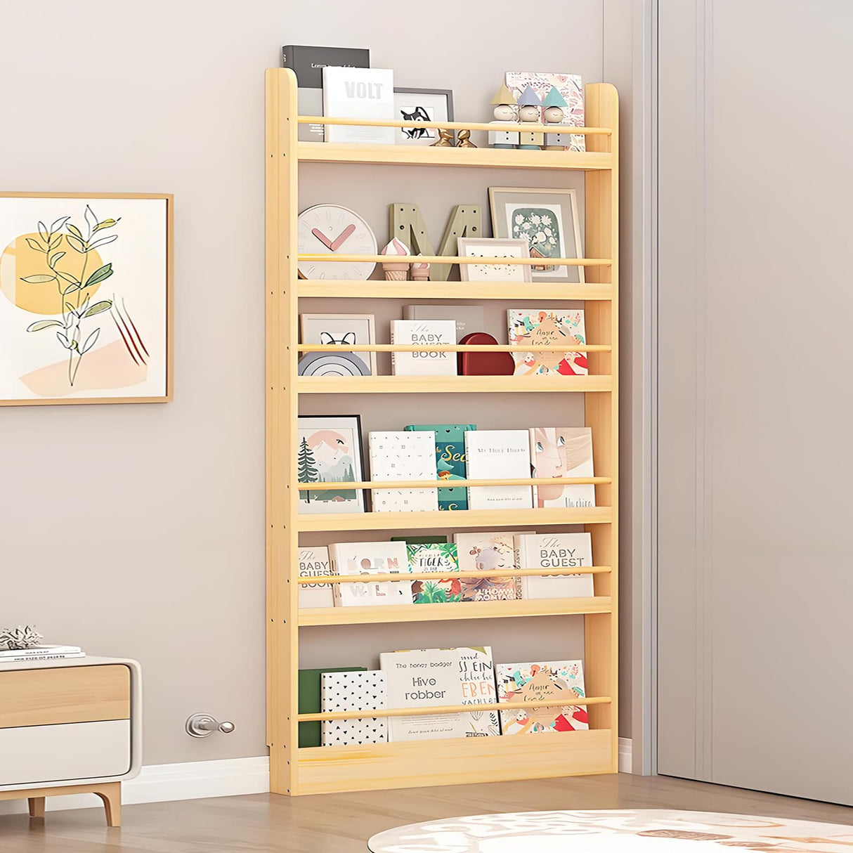 Bookshelf, Tall Narrow Book Shelf, Behind Door 3-6 Tier Wall Bookcase for Bedroom