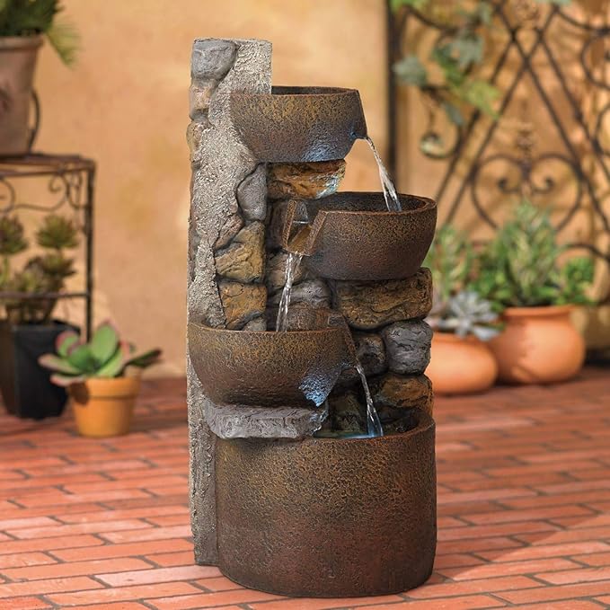 Ashmill Urn Rustic Outdoor Floor Cascading Fountain 29" High with LED Light Waterfalls