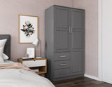 100% Solid Wood Metro 2-Door Wardrobe w/Raised Panel Doors, 2 Clothing Rods