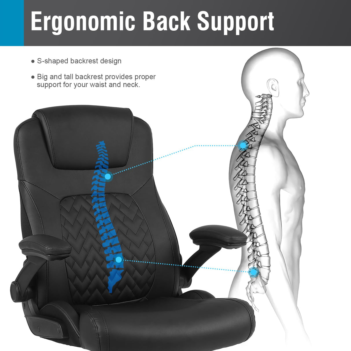 Executive Ergonomic Office Chair - Big and Tall Office Chair for Heavy People, PU Leather