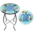 VCUTEKA Patio Side Table Outdoor Accent Table Small Mosaic Table Coffee Table End Table Porch Table Indoor Outdoor Round Glass Balcony Bistro Plant Stands Blue Transparent Turtle 14 inches - Bircata