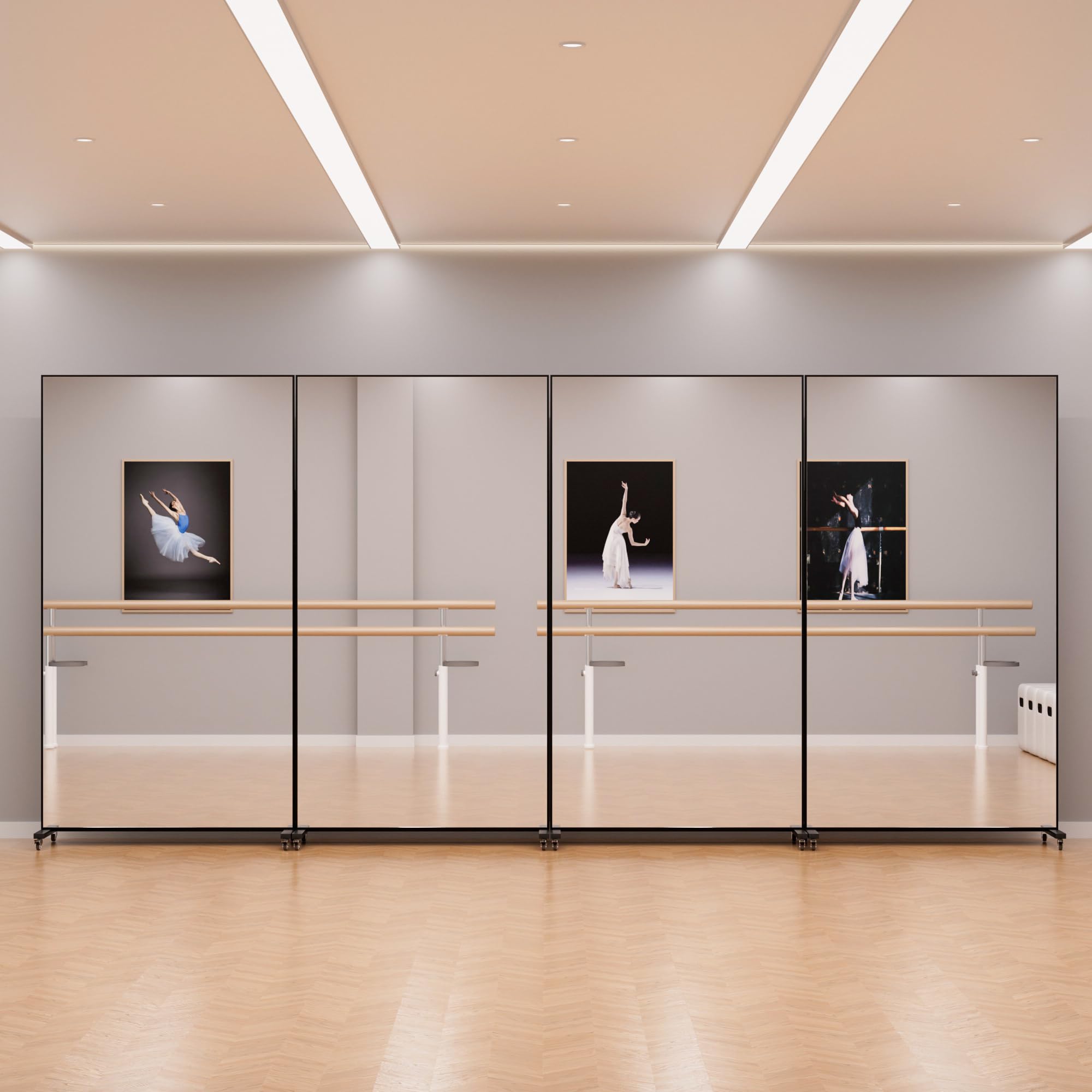 Large Rolling Mirror 71" x 40" - Shatterproof Full-Length Glass for Gym, Dance Studio & Home