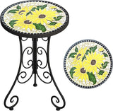 Mosaic Outdoor Side Table, Patio Side Table, Weather Resistant 14" Diameter 21" H Ceramic