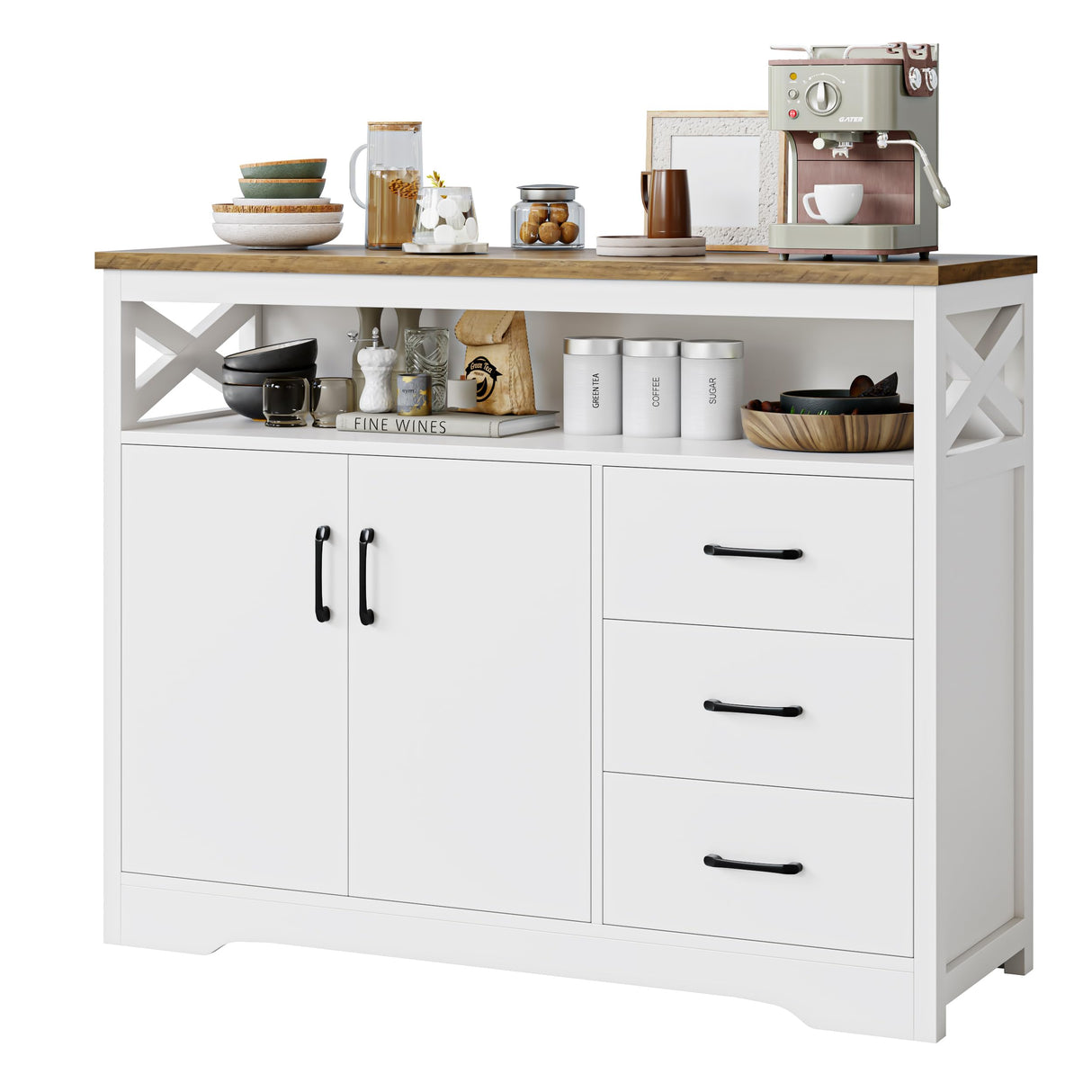 Modern Farmhouse Sideboard Buffet Cabinet, Kitchen Buffet Storage Cabinet