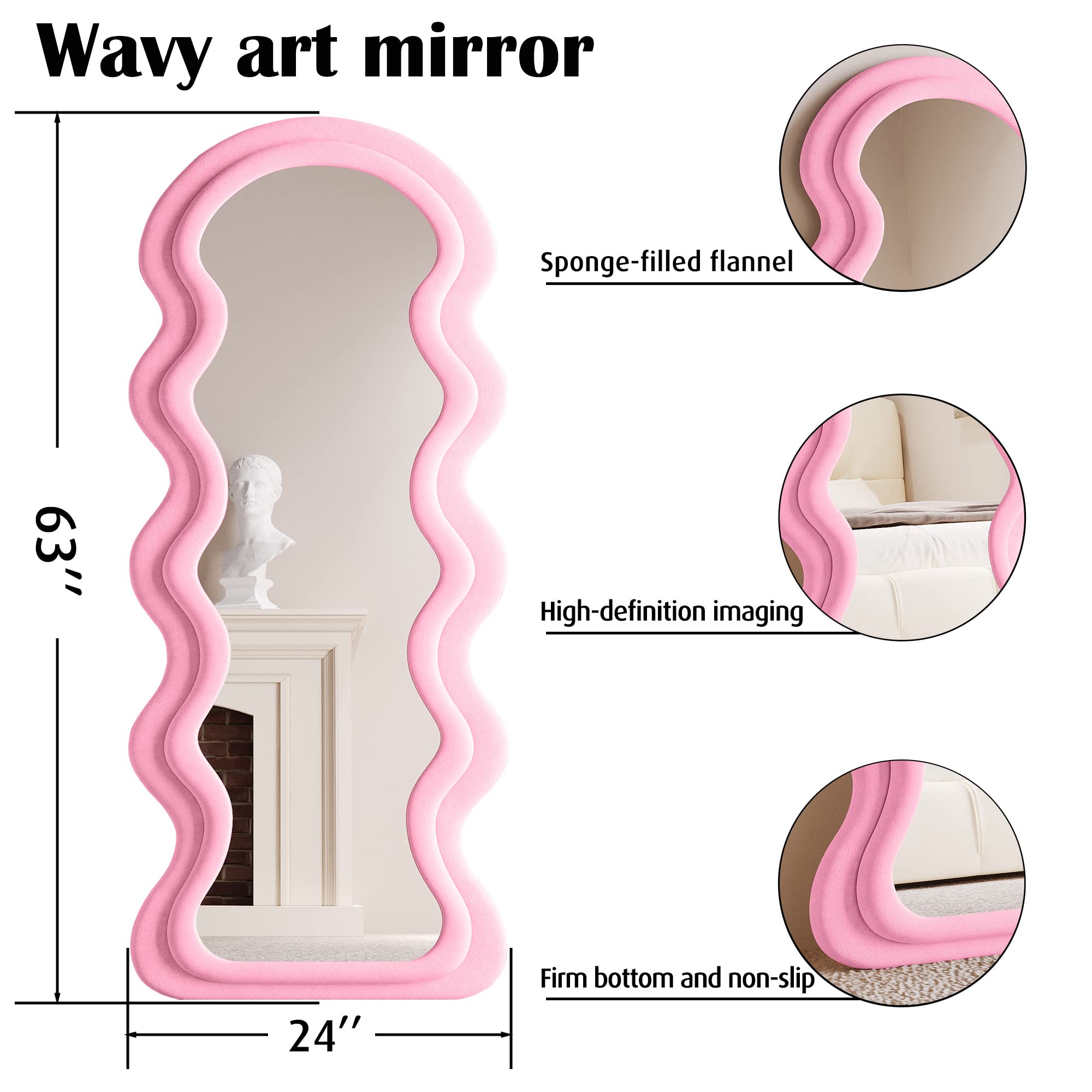Irregular Wavy Full Length Mirror 63x24 - Pink Flannel Frame