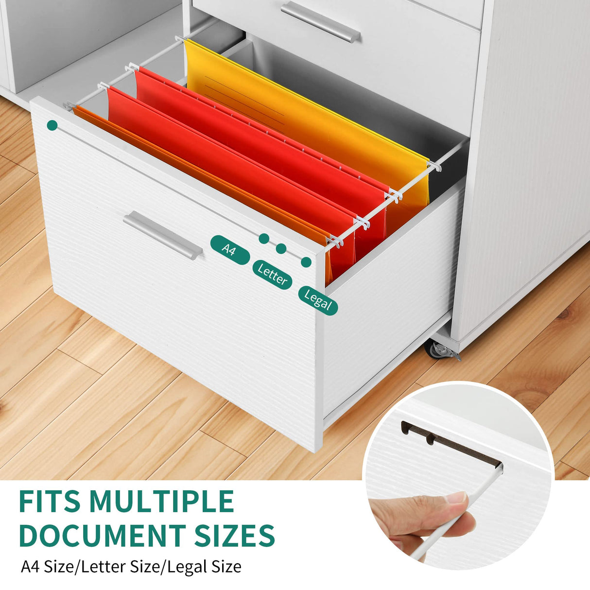 File Cabinet with Charging Station, Mobile Lateral Filing Cabinet with Lock