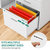 File Cabinet with Charging Station, Mobile Lateral Filing Cabinet with Lock
