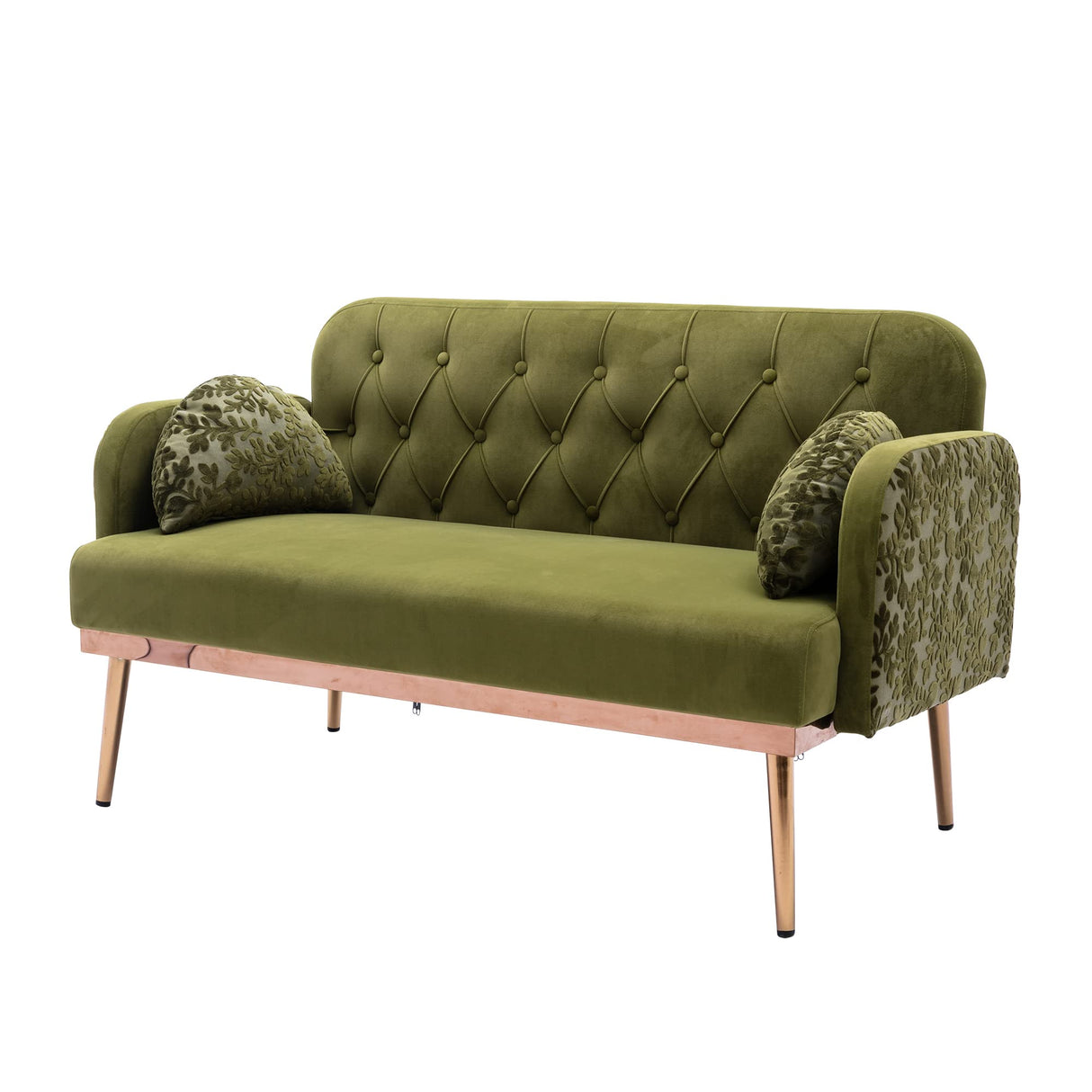 55" Small Velvet Couch with Elegant Moon Shape Pillows