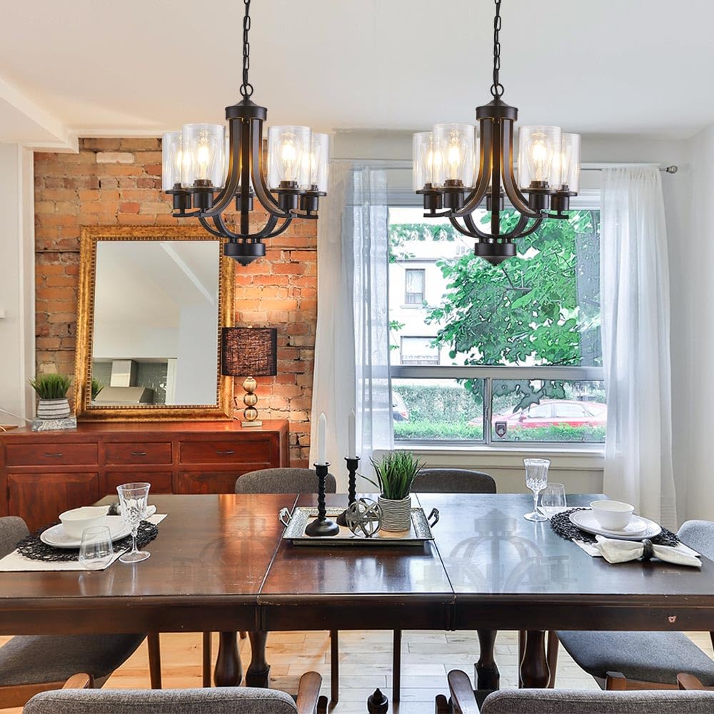 5-Light Dining Room Chandelier,Modern Small Chandeliers Black Rustic Metal