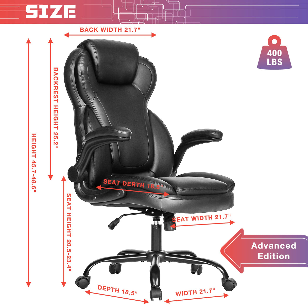 Big and Tall Office Chair 400lbs-Heavy Duty Executive Desk Chair with Extra Wide